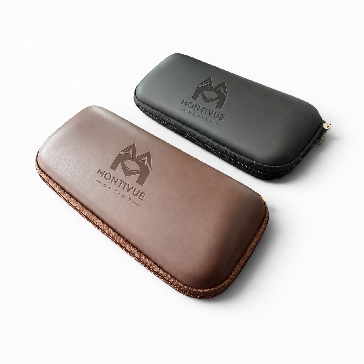 Montivue Optics Hard Shell Sunglasses Zipper Case - Dark Brown and Black